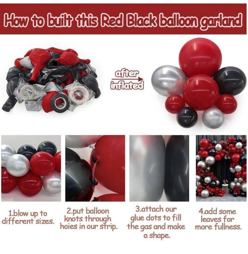 Black Red Silver Balloon Arch Kit - Double Stuffed Dark Red Ruby Black Balloon Garland Burgundy Maroon Metallic Color for Bday , Graduation