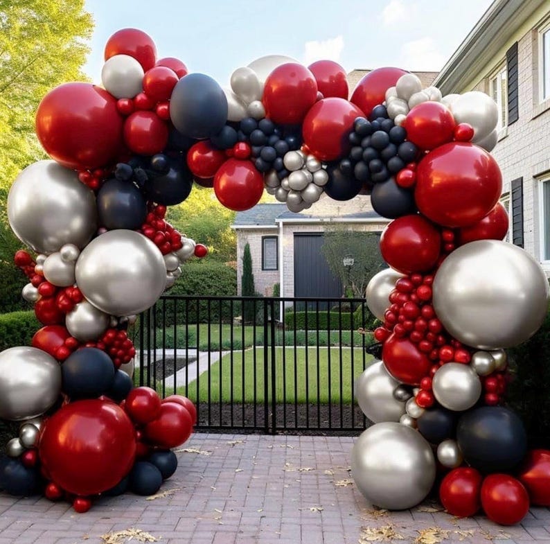 Black Red Silver Balloon Arch Kit - Double Stuffed Dark Red Ruby Black Balloon Garland Burgundy Maroon Metallic Color for Bday , Graduation