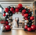 Black Red Silver Balloon Arch Kit - Double Stuffed Dark Red Ruby Black Balloon Garland Burgundy Maroon Metallic Color for Bday , Graduation