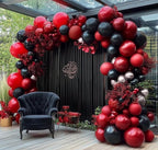 Black Red Silver Balloon Arch Kit - Double Stuffed Dark Red Ruby Black Balloon Garland Burgundy Maroon Metallic Color for Bday , Graduation