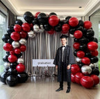 Black Red Silver Balloon Arch Kit - Double Stuffed Dark Red Ruby Black Balloon Garland Burgundy Maroon Metallic Color for Bday , Graduation