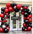 Black Red Silver Balloon Arch Kit - Double Stuffed Dark Red Ruby Black Balloon Garland Burgundy Maroon Metallic Color for Bday , Graduation