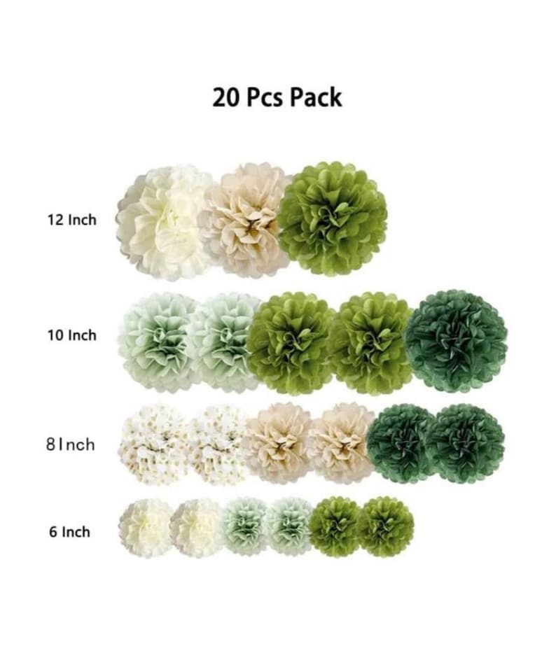 Sage Green Tissue Paper Pom Poms 20 Pcs Wedding Party Decorations Ivory Tan Boho Flowers  Wall Hanging Decor Supplies