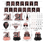 42PCS 21st Birthday Decorations Kit for Girls Women, Rose Gold Happy 21st Bday Banner Balloon Honeycomb Centerpiece Swirl Paper Pompom Party