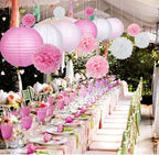 15Pcs Party Pack Paper Lanterns and Pom Pom Balls Hanging Decoration for Wedding Birthday Baby Shower-Pink/White