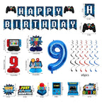 9th Birthday Decorations for Boys ,Green Video Game Level 9 Banner Backdrop Honeycomb Centerpieces Hanging Swirls for Gamer 9 Years Old