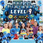 9th Birthday Decorations for Boys ,Green Video Game Level 9 Banner Backdrop Honeycomb Centerpieces Hanging Swirls for Gamer 9 Years Old