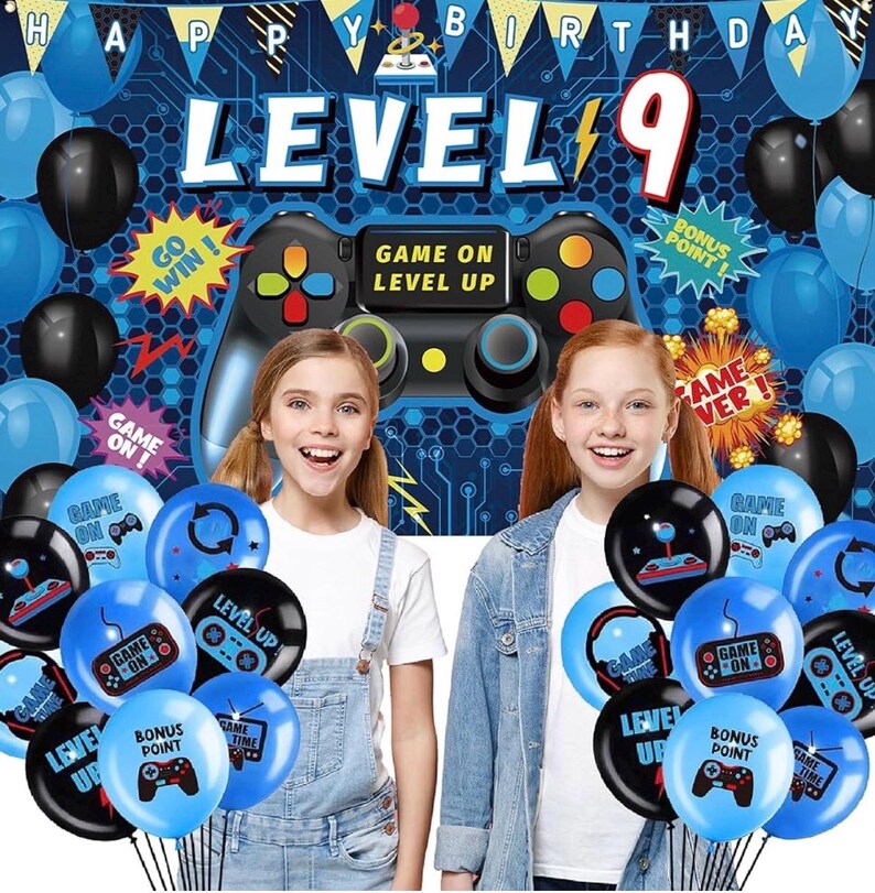 9th Birthday Decorations for Boys ,Green Video Game Level 9 Banner Backdrop Honeycomb Centerpieces Hanging Swirls for Gamer 9 Years Old
