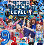 9th Birthday Decorations for Boys ,Green Video Game Level 9 Banner Backdrop Honeycomb Centerpieces Hanging Swirls for Gamer 9 Years Old