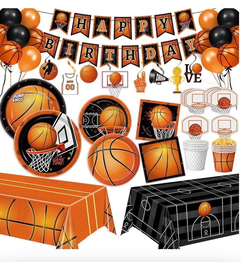 155pcs Basketball Party Decorations ,Basketball Party Supplies - Plates,Napkins,Cups,Banner,Hanging Swirls,Balloons, for Basketball Birthday