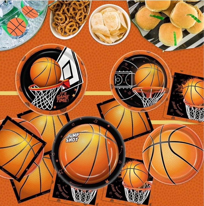 155pcs Basketball Party Decorations ,Basketball Party Supplies - Plates,Napkins,Cups,Banner,Hanging Swirls,Balloons, for Basketball Birthday