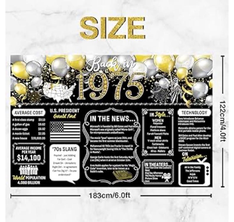 Happy 51st Birthday Class Reunion Anniversary Back in 1975 Cheers to 51 Years Backdrop Large Wall Banner Birthday Hanging Poster Supplies