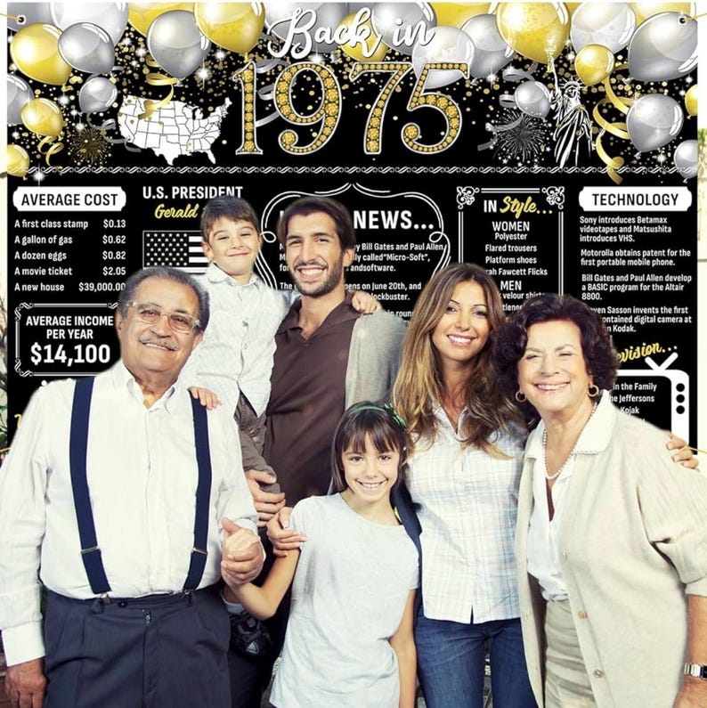 Happy 51st Birthday Class Reunion Anniversary Back in 1975 Cheers to 51 Years Backdrop Large Wall Banner Birthday Hanging Poster Supplies