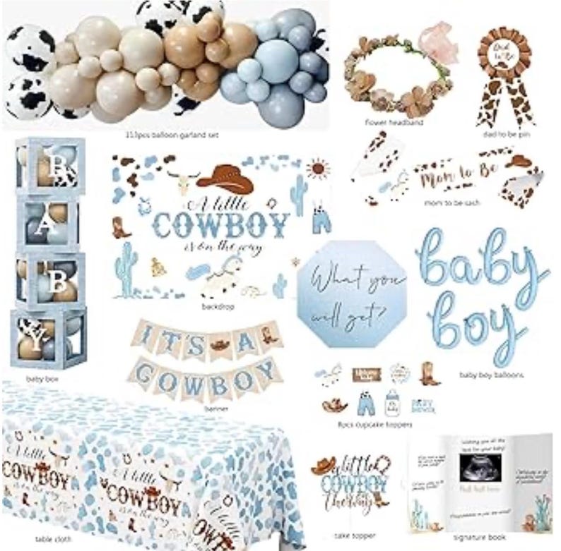 Cowboy Baby Shower Decorations Party Supplies for Boy, A Little Cowboy is on the Way Decorations, Western Baby Shower Decor, Cowboy Rodeo