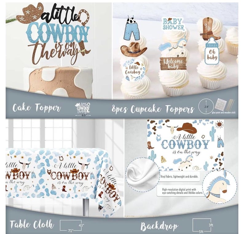 Cowboy Baby Shower Decorations Party Supplies for Boy, A Little Cowboy is on the Way Decorations, Western Baby Shower Decor, Cowboy Rodeo