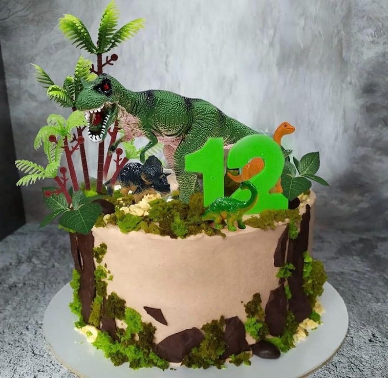26 PCS Dinosaur Cake Toppers With Dinosaur Eggs Leaves Trees Cake Decorations For Birthday,Dinosaur Themed,Jungle Safari, Wild Animals Party