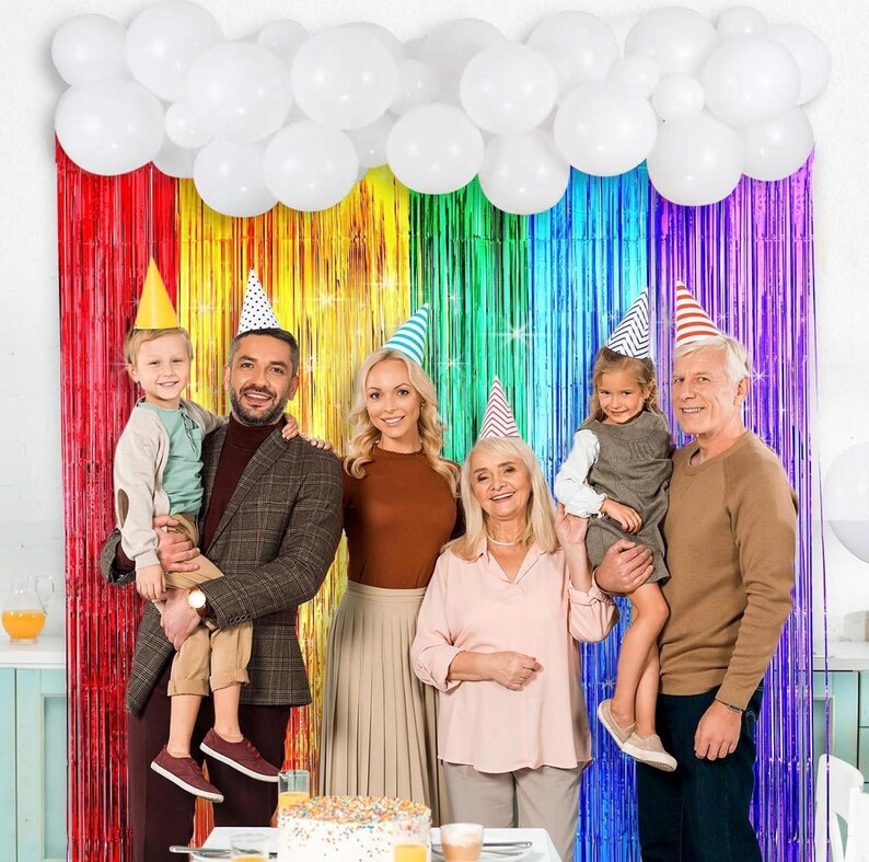 Rainbow Party Backdrop Balloon Garland Rainbow Cloud Birthday Photo Backdrops Props Booth Rainbow Balloon Arch Kit Fringe Curtains Birthday