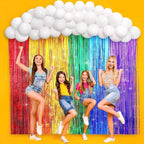 Rainbow Party Backdrop Balloon Garland Rainbow Cloud Birthday Photo Backdrops Props Booth Rainbow Balloon Arch Kit Fringe Curtains Birthday