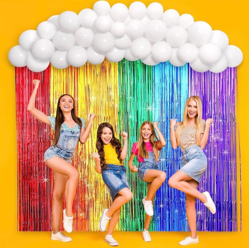 Rainbow Party Backdrop Balloon Garland Rainbow Cloud Birthday Photo Backdrops Props Booth Rainbow Balloon Arch Kit Fringe Curtains Birthday