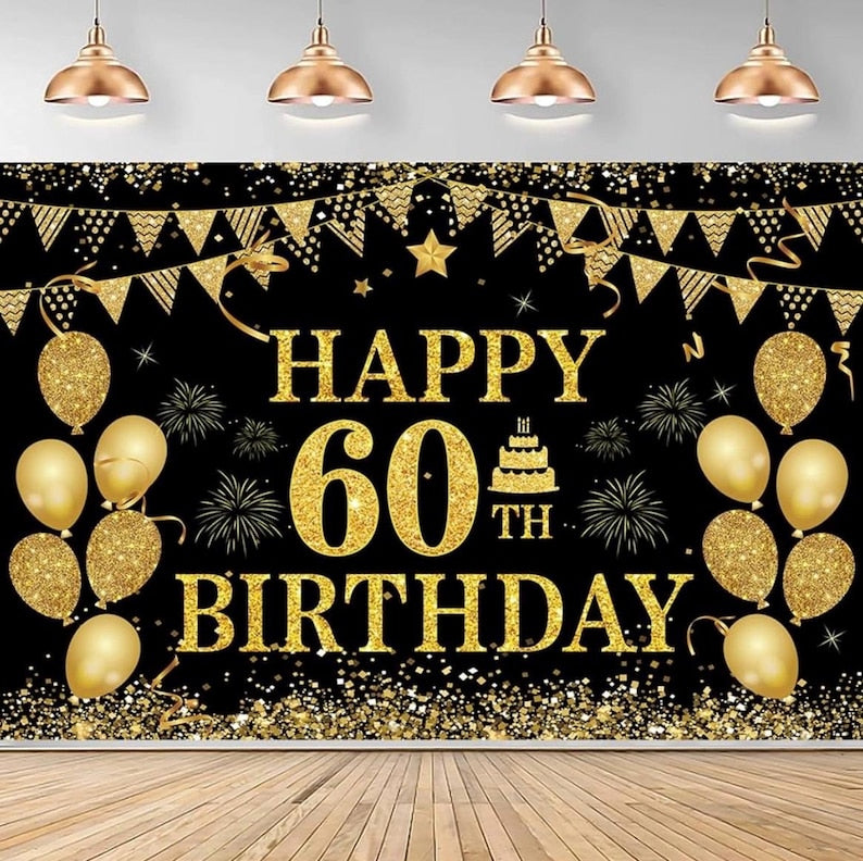 60th Birthday Decorations for Men Women - Happy 60th Birthday Banner Party decorations Cheers to 60 Years Birthday Party Suppiles Black Gold