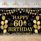 60th Birthday Decorations for Men Women - Happy 60th Birthday Banner Party decorations Cheers to 60 Years Birthday Party Suppiles Black Gold