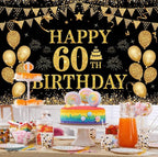 60th Birthday Decorations for Men Women - Happy 60th Birthday Banner Party decorations Cheers to 60 Years Birthday Party Suppiles Black Gold