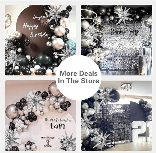 137Pcs Black and Silver Balloons Garland Arch Kit with Stars - 5 10 12 18 in Black Silver Confetti Latex Party Balloons for 2026 Graduation