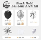 137Pcs Black and Silver Balloons Garland Arch Kit with Stars - 5 10 12 18 in Black Silver Confetti Latex Party Balloons for 2026 Graduation