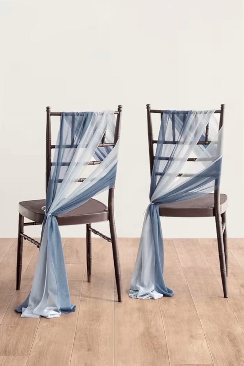 Wedding Chiffon Chair Sashes Cover Aisle Decorations Draping Fabric Wrinkle-Free with Tie 16pcs Dusty Blue Ice Blue for Party Ceremony