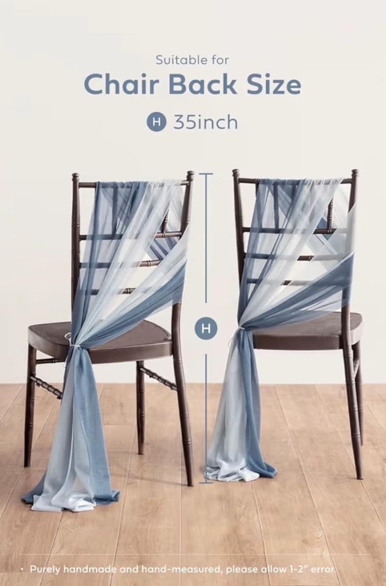 Wedding Chiffon Chair Sashes Cover Aisle Decorations Draping Fabric Wrinkle-Free with Tie 16pcs Dusty Blue Ice Blue for Party Ceremony