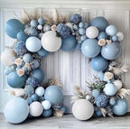 Dusty Blue White Balloon Arch - Double Stuffed Pastel Slate Baby Blue Matte White Latex Balloon Garland Kit for Wedding Baby Shower Birthday