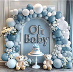 Dusty Blue White Balloon Arch - Double Stuffed Pastel Slate Baby Blue Matte White Latex Balloon Garland Kit for Wedding Baby Shower Birthday