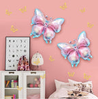 163Pcs Butterfly Pink and Purple Balloons Garland Arch Kit, Birthday Baby Shower Decorations Pink Purple Blue Confetti Star Balloons
