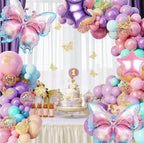 163Pcs Butterfly Pink and Purple Balloons Garland Arch Kit, Birthday Baby Shower Decorations Pink Purple Blue Confetti Star Balloons