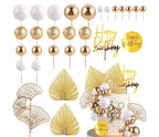 Write Gold Balls Cake Toppers Champagne Rose Cake Decoration with Gold Palm Leaves Boho Birthday Cake Decoration Balloon Cake for Birthday