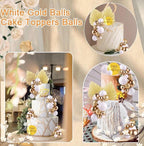 Write Gold Balls Cake Toppers Champagne Rose Cake Decoration with Gold Palm Leaves Boho Birthday Cake Decoration Balloon Cake for Birthday