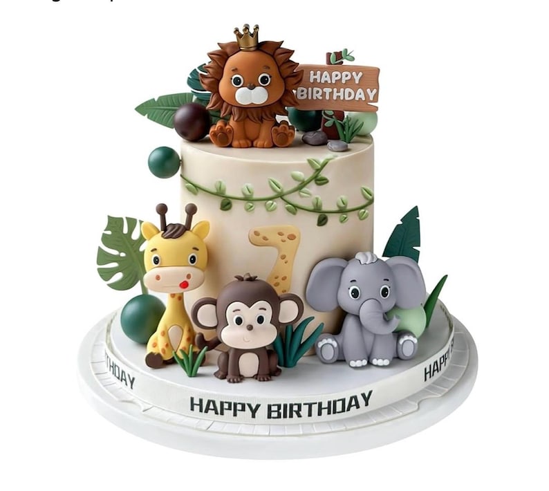 19pcs Safari Animal Cake Topper - Jungle Wild Cake Toppers with Leaves Balls Cake Decorations for Safari Animals Themed Birthday Party Decor