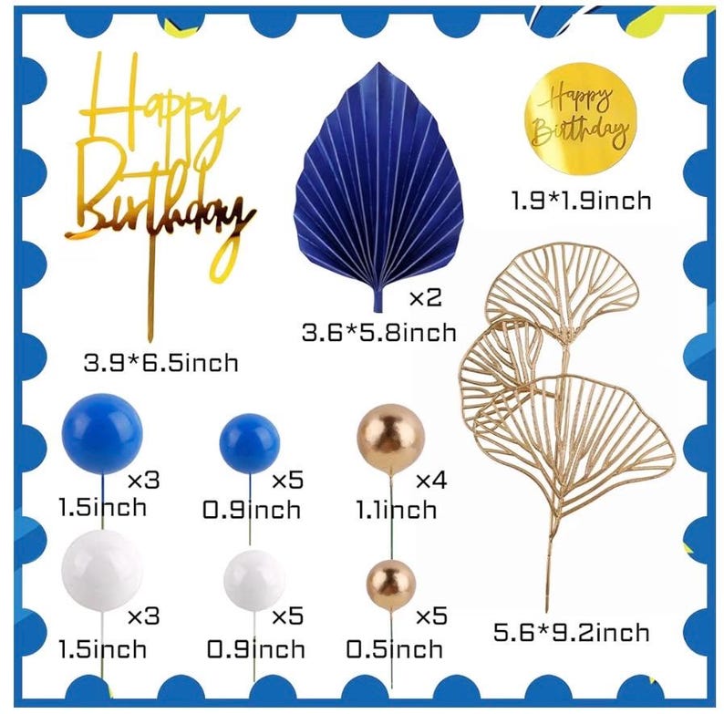 Blue White Gold Ball Cake Toppers Balls Cupcake Toppers Foam Ball Shaped Cake Picks DIY Balloon Cake Insert Topper Ball Birthday Cake Decor
