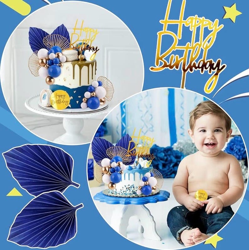 Blue White Gold Ball Cake Toppers Balls Cupcake Toppers Foam Ball Shaped Cake Picks DIY Balloon Cake Insert Topper Ball Birthday Cake Decor