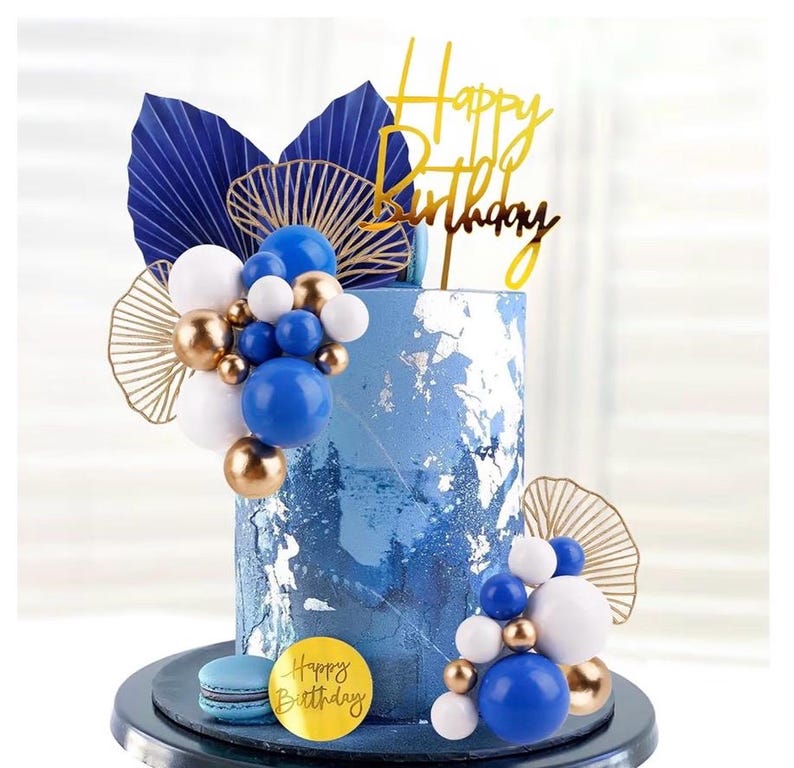 Blue White Gold Ball Cake Toppers Balls Cupcake Toppers Foam Ball Shaped Cake Picks DIY Balloon Cake Insert Topper Ball Birthday Cake Decor