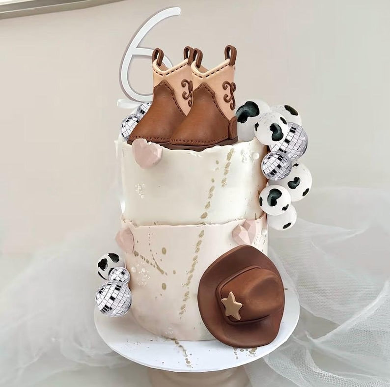 Cowboy Cake Decorations Cowboy Hat and Boot Cake Toppers Disco Ball Cake Topper Western Cowboy Cowgirl Birthday Baby Shower Party Favors