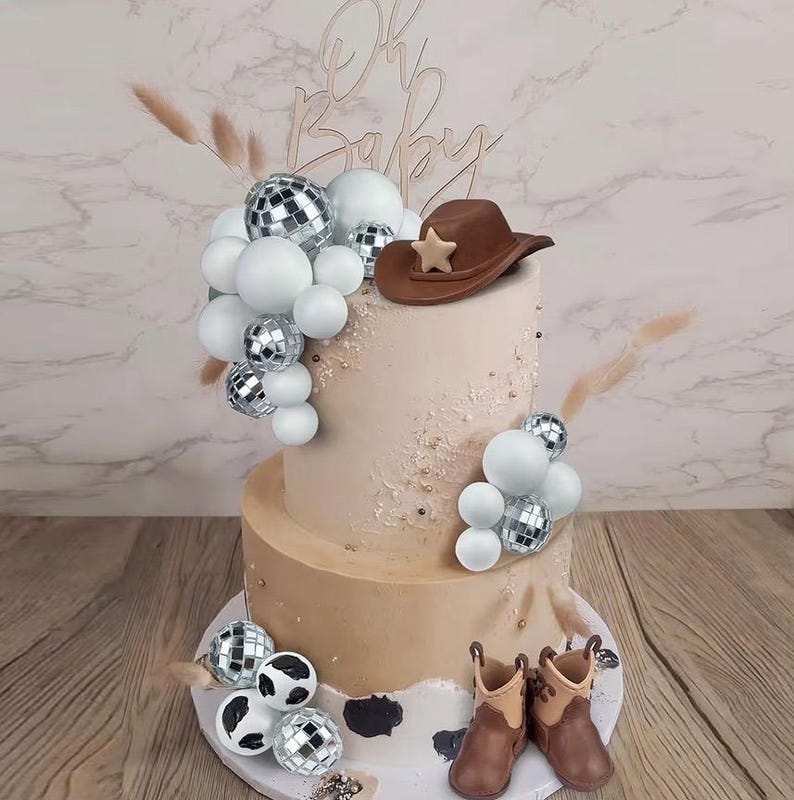 Cowboy Cake Decorations Cowboy Hat and Boot Cake Toppers Disco Ball Cake Topper Western Cowboy Cowgirl Birthday Baby Shower Party Favors