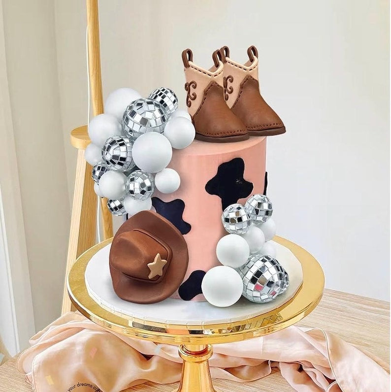 Cowboy Cake Decorations Cowboy Hat and Boot Cake Toppers Disco Ball Cake Topper Western Cowboy Cowgirl Birthday Baby Shower Party Favors
