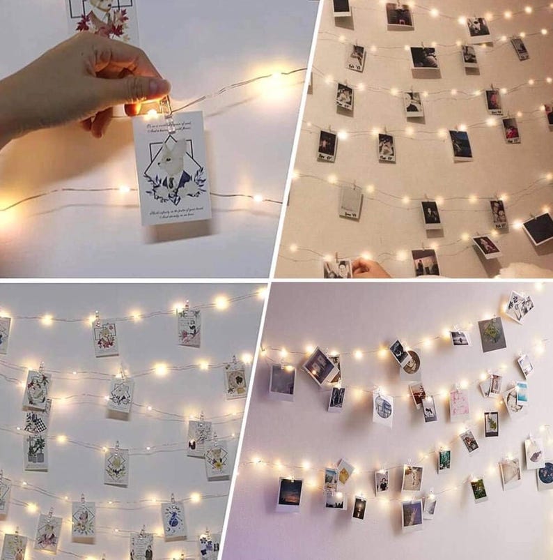 Photo String Lights with Clips for Hanging: 33Ft 100LED & Timer Fairy Light with 50 Clear Clip for Picture Display Indoor Bedroom Room Wall