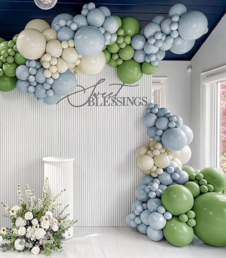 Dusty Blue Green Balloon Garland Arch Kit Avocado Green Balloons  Pastel Blue Balloons Kit For Jungle Safari Neutral Birthday Baby Shower