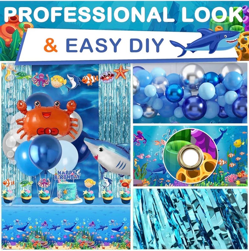 Under the Sea Party Decorations 98Pcs, Ocean Theme Birthday Party Supplies, Backdrop  Garlands Ocean Animals Balloons for Pool Beach Party