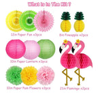 Flamingo Party Supplies, Hawaiian Party Decorations Flamingo and Pineapple Honeycomb Ball Paper Lanterns Paper Fans Pom poms Flowers