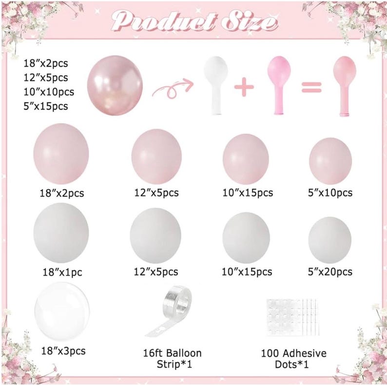 Pink Balloon Arch Kit 108Pcs Double Stuffed Balloons Garland Including Pink Pearl White Macaron Pink Balloons Different Size for Birthday