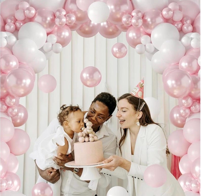 Pink Balloon Arch Kit 108Pcs Double Stuffed Balloons Garland Including Pink Pearl White Macaron Pink Balloons Different Size for Birthday