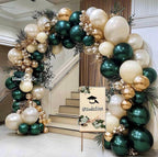 Emerald Green Gold Balloon Arch Garland Double Stuffed Dark Forest Green Pearl White Sand Ivory Balloon Kit for Birthday Wedding Anniversary